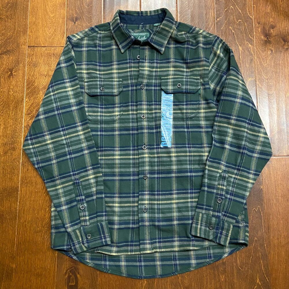 Woolrich Outdoors Hunter Green Plaid Flannel Button Up Shirt NWT Men's Large - Picture 4 of 8
